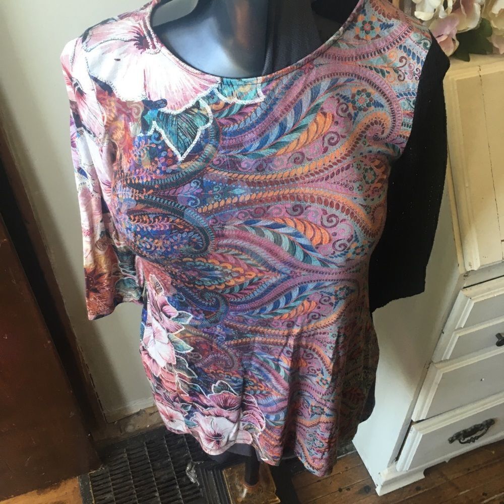 Desigual S colorful front black cutout back tunic